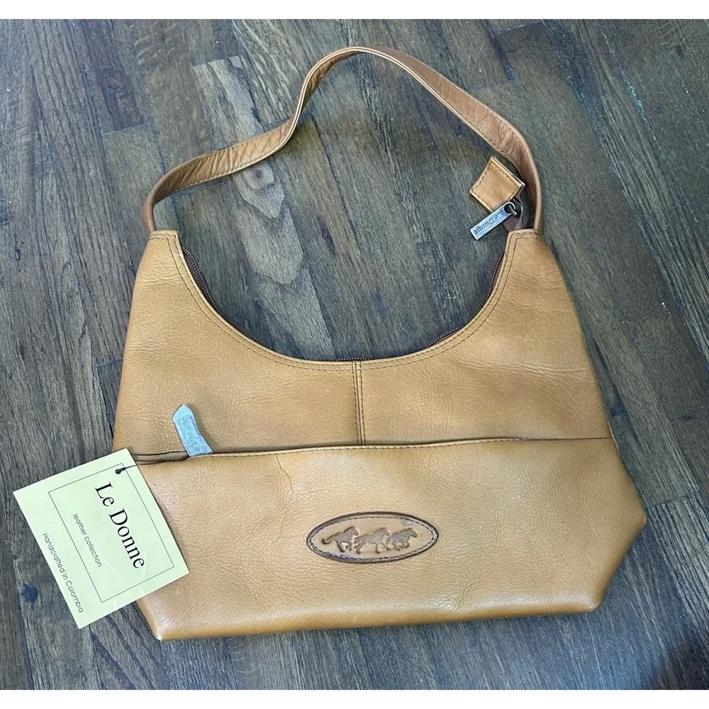 leather Le Donne hobo shoulder purse embossed Horse Logo Small Purse